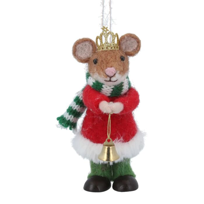 Gisela Graham Mixed Wool Mouse with Bell, Tiara decoration